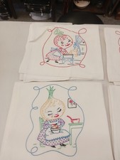 Vintage Set 6 Days of Week EMBROIDERED LARGE KITCHEN Dish Towels Vegetables