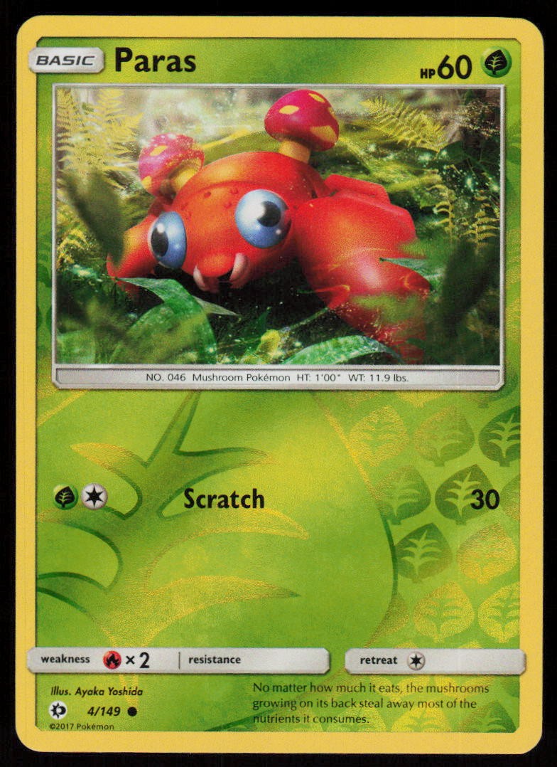Paras 4/149 Common SM Base Set Pokemon Reverse Holo Lightly Played