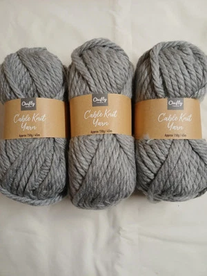 Crafty Things Cable Knit Yarn Wool Grey 450g ( 3 X 150g Balls )