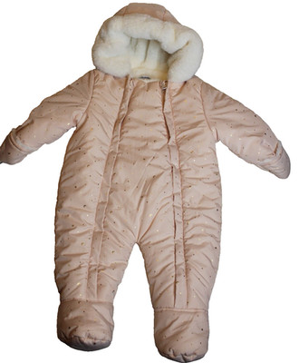 Vertbaudet Pink Hooded Pram Snow Suit 6 Months Lined Faux Fur Moon & Stars