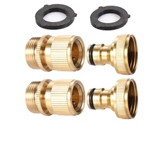 2 Sets Garden Hose Quick Connector 3/4 Inch GHT Brass Easy Connect Fitting