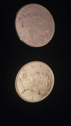 Two 999 Fine Silver Mercury Dime Design Troy Oz Rounds Pristine