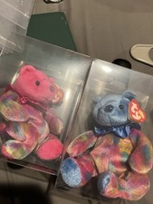 Ty Beanie Babies Retired Original Multicolor Bear with Tags in Display Cases