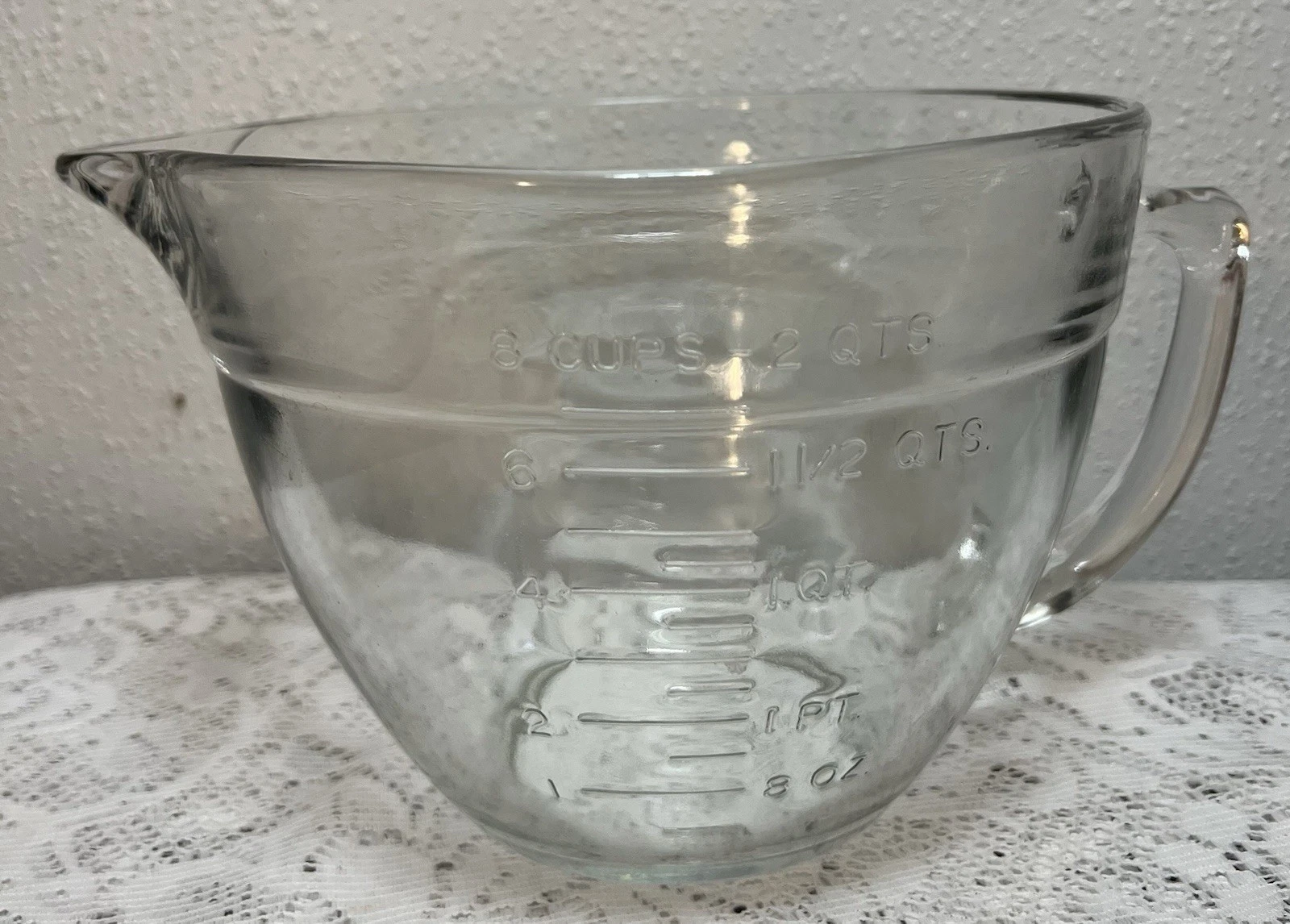 Vintage Anchor Hocking Glass Measuring Batter Mixing Bowl Oven Safe 8 Cup/2 Qt
