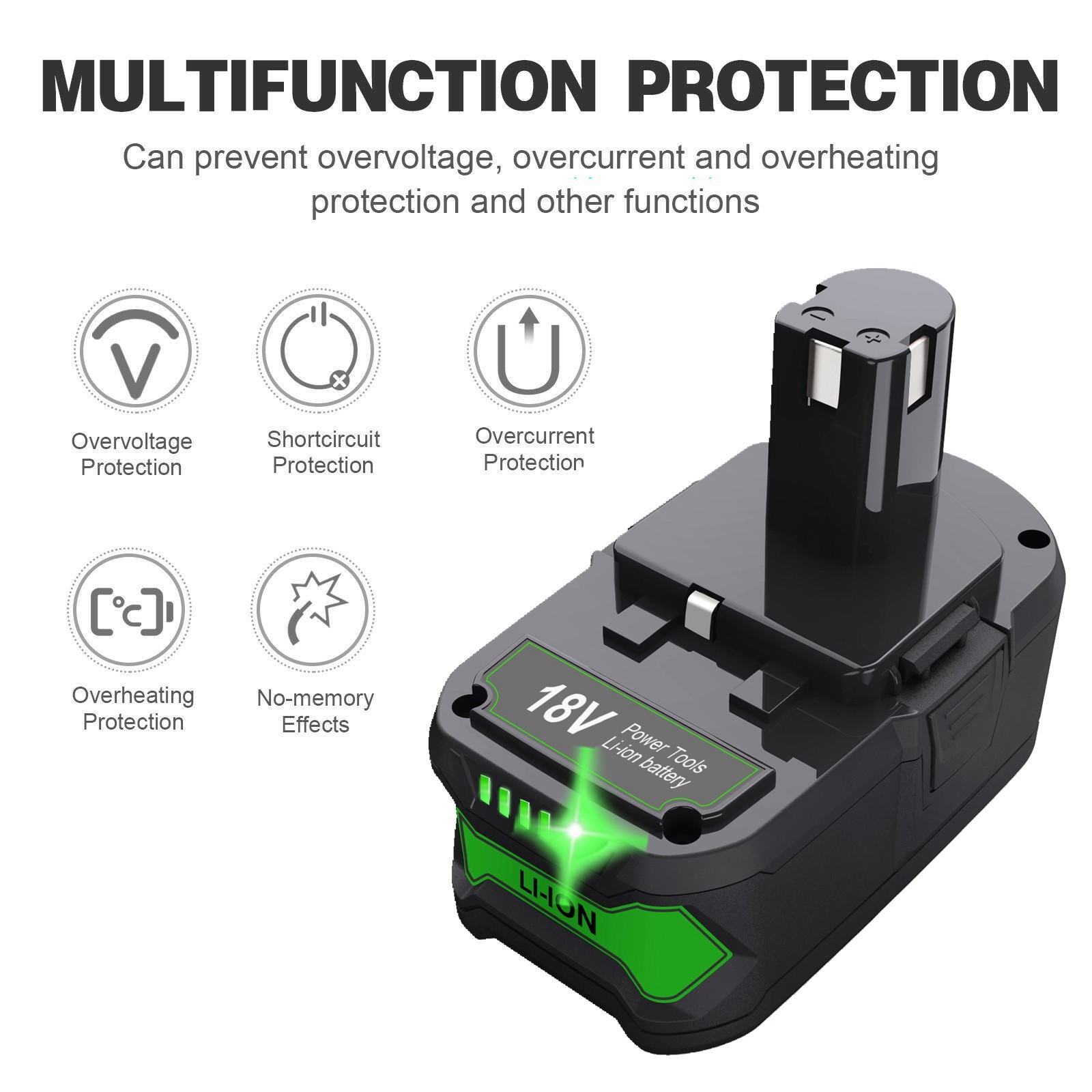Ryobi P108, ONE PLUS P107, P104, RB18L26, RB18L50용 18V 8.0Ah 리튬 배터리 2개 5