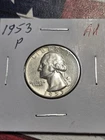 1953-P  Washington Quarter--90% Silver Coin--LUSTROUS AU  "FREE SHIPPING"