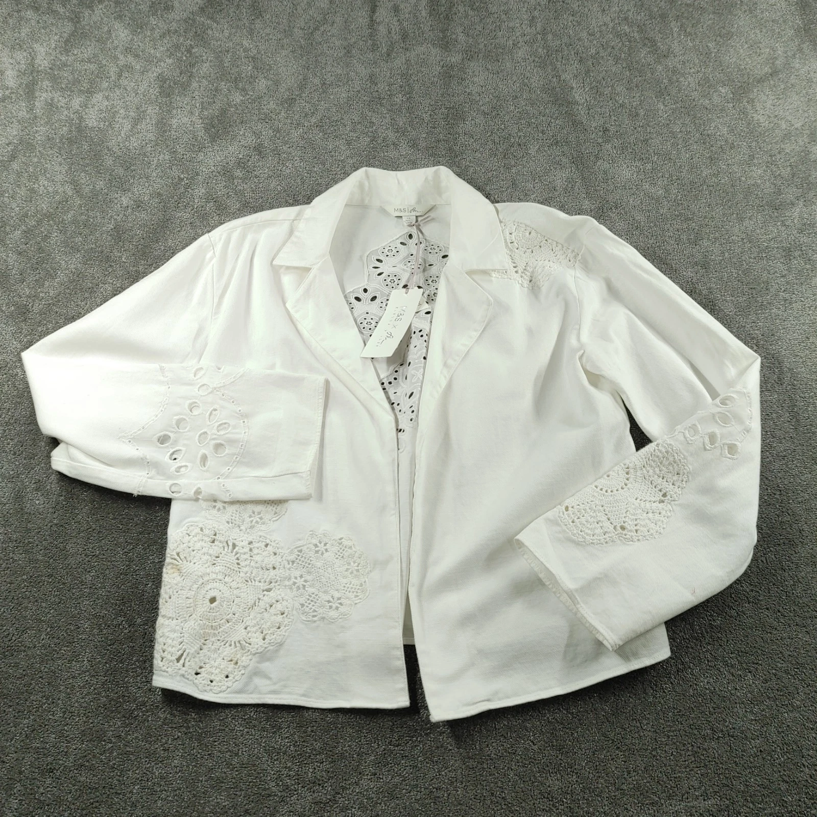 M&S x Sienna Miller Jacket Womens UK 10 White Cotton Crochet Lace Boho Shacket