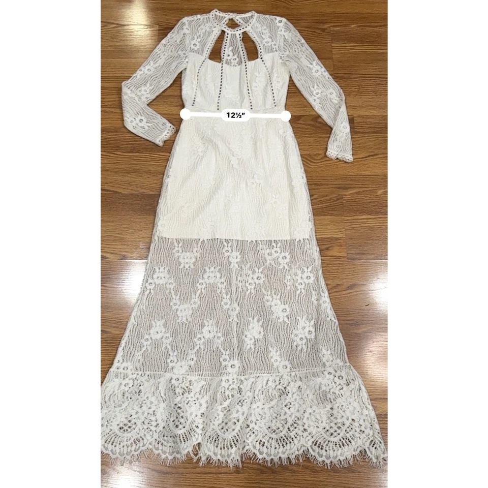 ALEXIS Guipure Lace PEARLY Ivory keyhole back Rizer Long Dress XS  - Image 4 of 4