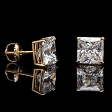 Aretes solitarios cuadrados para hombre enchapados en oro amarillo circonita atornillada trasera