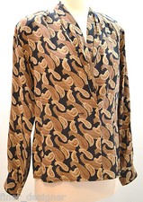 Silkland paisley Crossover V neck 100 silk blouse top pleated shirt S VTG NEW