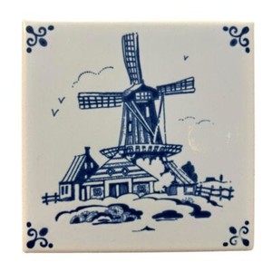 Vtg Delft Blue Style Ceramic Tile Dutch Windmill Decorative Wall Art 4 1/4x4 1/4