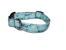 Wet Nose Designs Im Deaf Dog Collar on Light Blue Special Needs Hearing Impaired
