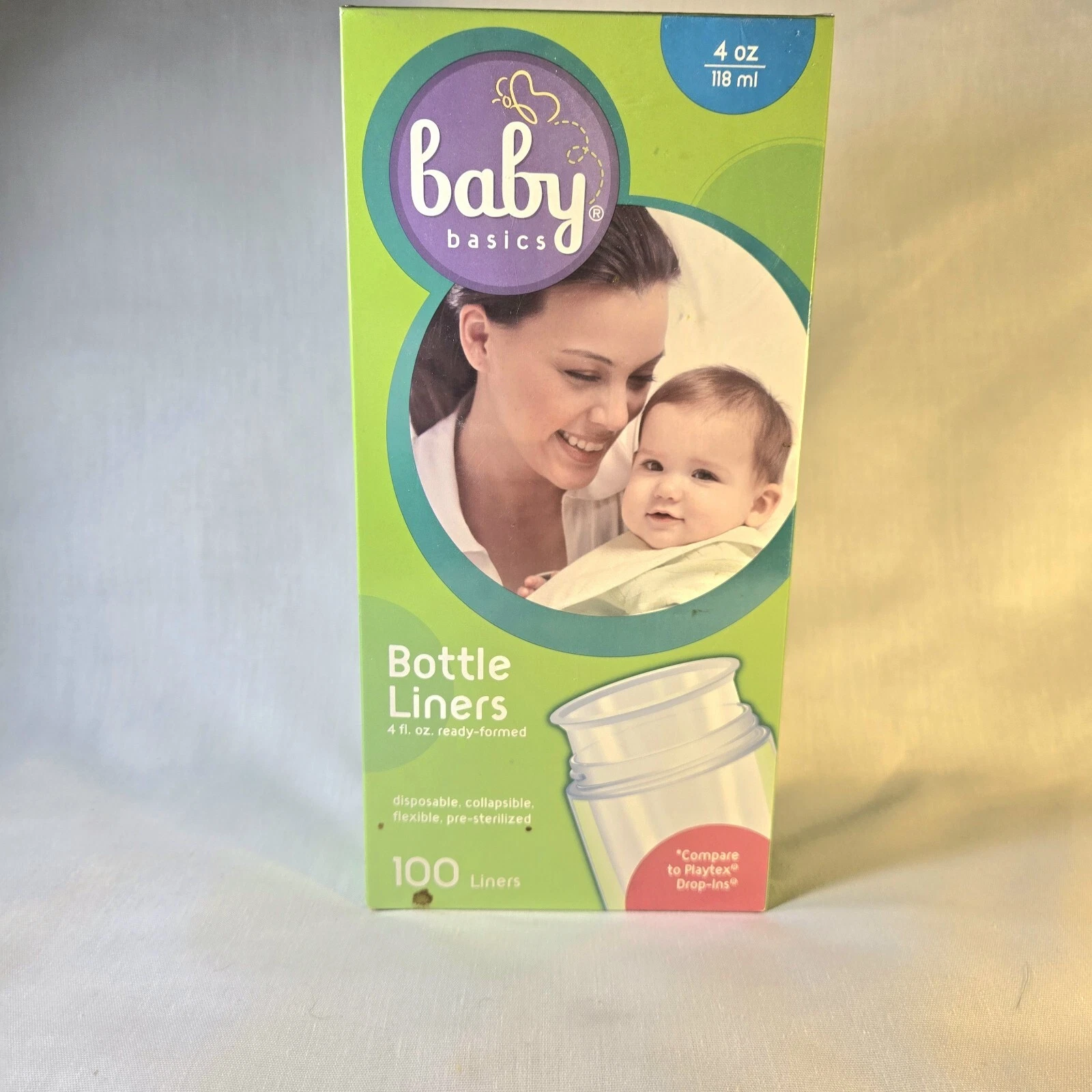 Baby Basics 4 fl oz Bottle Liners 100 Ct Compare to Playtex Drop Ins NEW SEALED