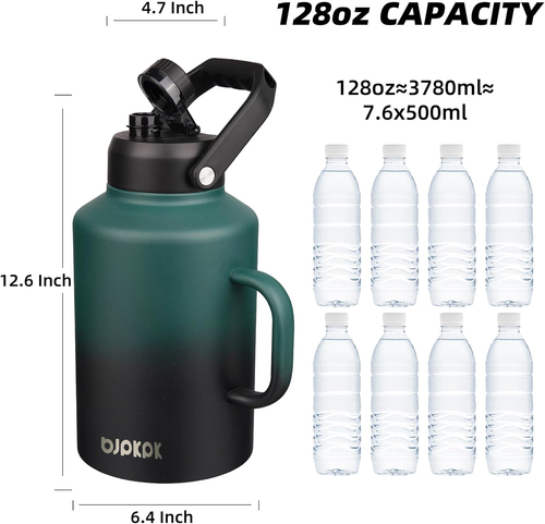 1 Gallon Water Bottle with Handle, Large Dishwasher Safe 128Oz Insulated Water B - Picture 5 of 12