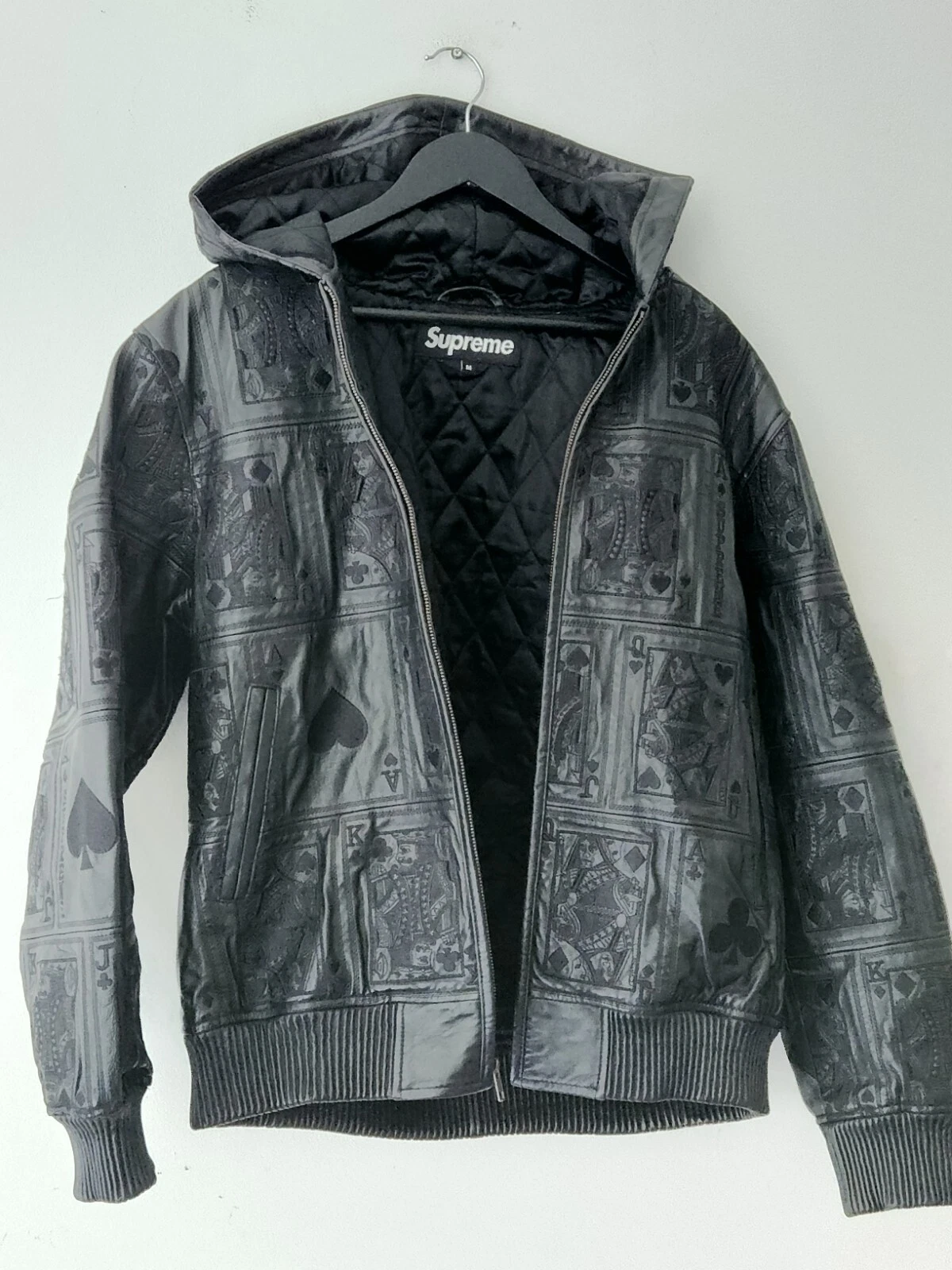 FW16 Supreme Court Karten mit Kapuze Lederjacke Lammleder Schwarz M Mantel Satin