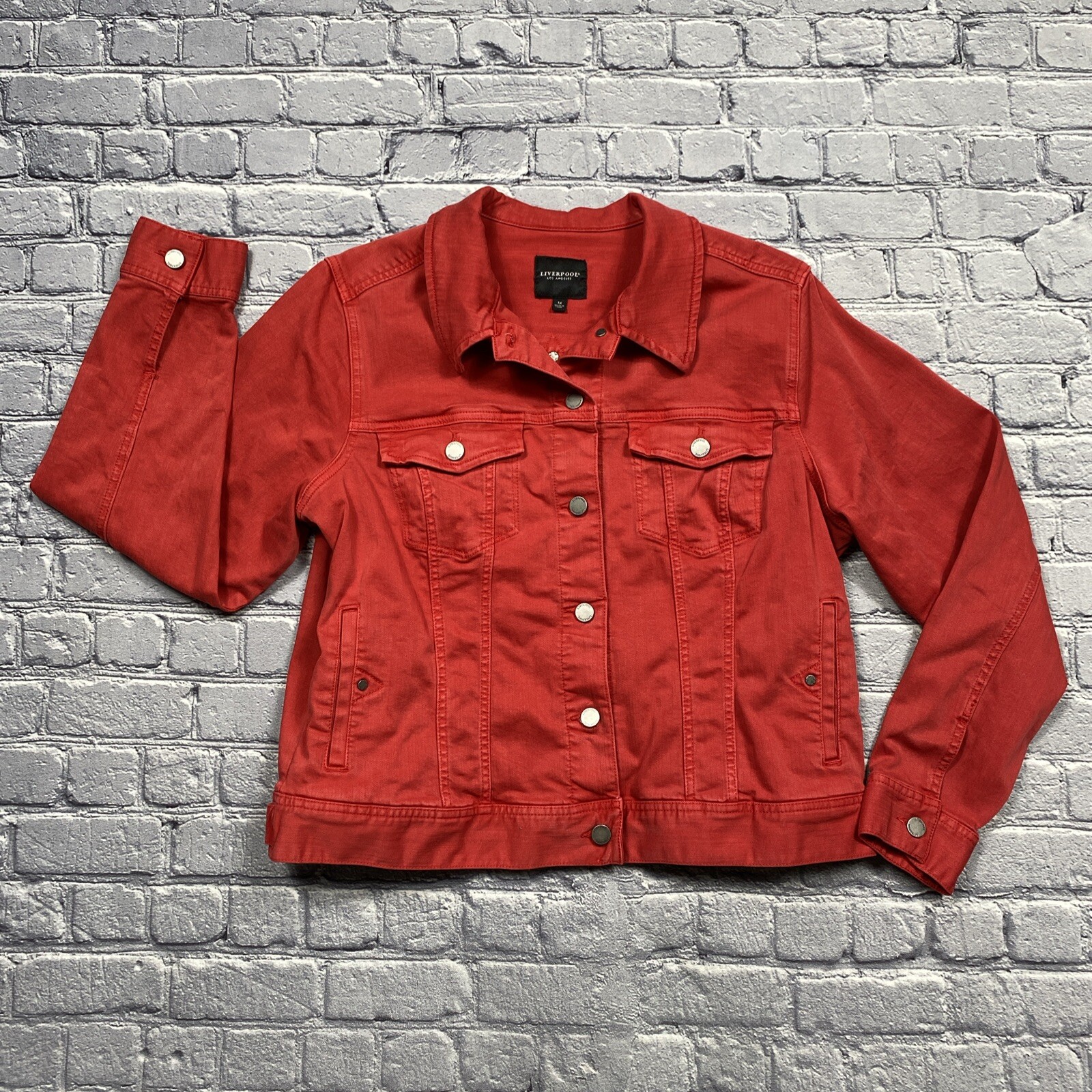 Liverpool Los Angeles Denim Jacket Women’s Size 1X Red Jean Button Up Western