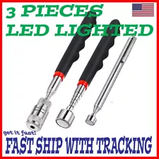 3pcs Magnet Pickup Tool Stick Telescoping Include 8 lb LED Light Grabber Extend
