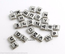 Black Letter Initials Alphabet Name ID 9mm Italian Charm Stainless Steel Links