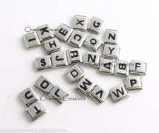 Black Letter Initials Alphabet Name ID 9mm Italian Charm Stainless Steel Links