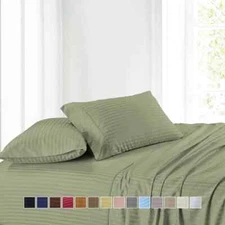 Attached Waterbed Sheet Set Luxury 100% Cotton Sateen Stripe Wrinkle Free 300 TC