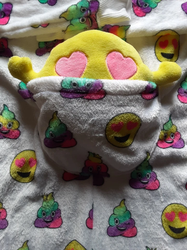 Justice Emoji Poop Onepiece детский размер 8 с карманом плюшевый капюшон на молнии МЯГКИЙ яркий - Изображение 4 из 4