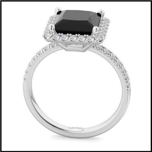 Lab-Created 4.10 Ct Princess Cut Black Diamond Wedding Ring 925 Sterling Silver - Picture 3 of 4