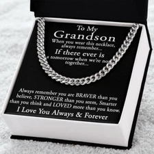 To My Grandson Keepsake Gift Sentimental Present Cuban Link 18" Chain Necklace
