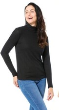 IMAN Global Chic Ribbed Knit Turtleneck Sweater Size Large Black Contemporary