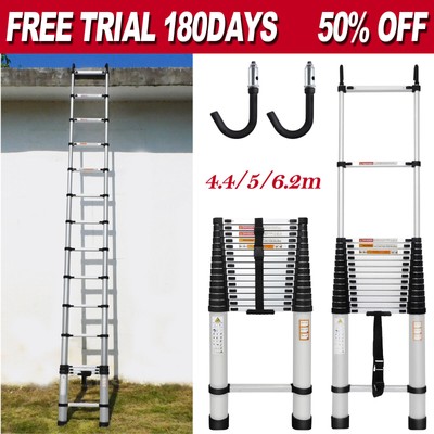 4.4/5.6.2M Newest Roof Hook Aluminium Telescopic Ladder Extendable + Safety Hook