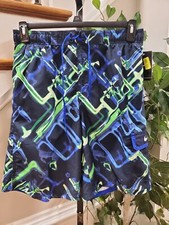 Nike Men's Blue Green Polyester Pull On Swim Trunk Logo Print Shorts Size M