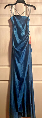 Emerald Sundae Juniors PROM Blue Small Satin Strappy Empire Waist Dress
