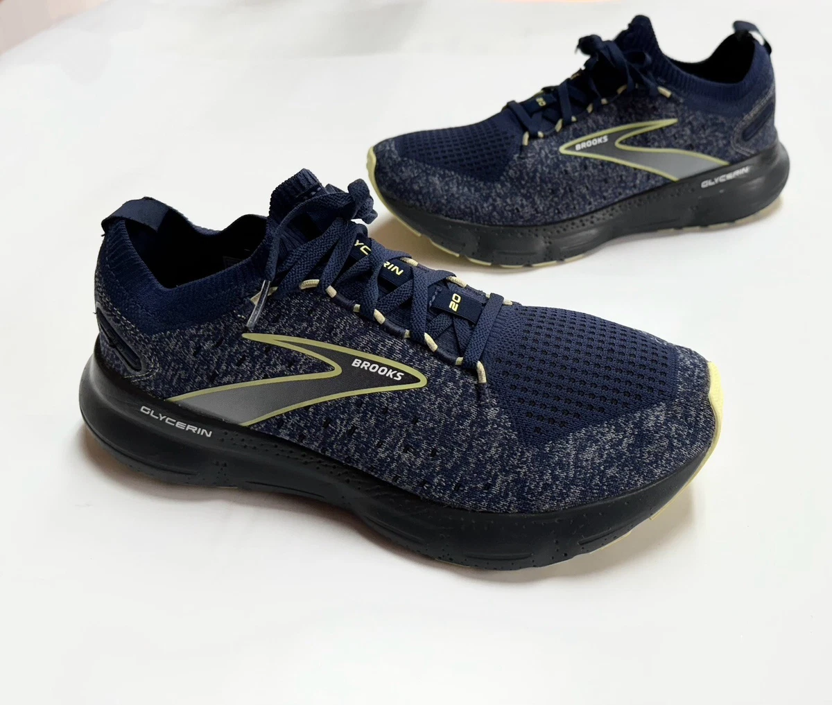 Brooks Glycerin 20 StealthFit Men s 9 Blue Ebony Lime Cushioned Running Shoes