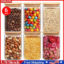 Airtight Glass Food Storage Jars with Bamboo Lids, Set of 6, 37 Oz