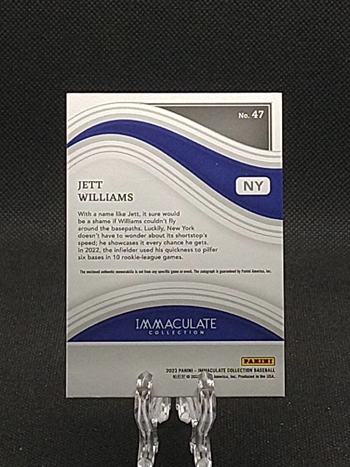 JETT WILLIAMS 2023 Immaculate RPA Prospect Rookie Patch Auto /49 NY METS  ⚾ - Image 3 of 3