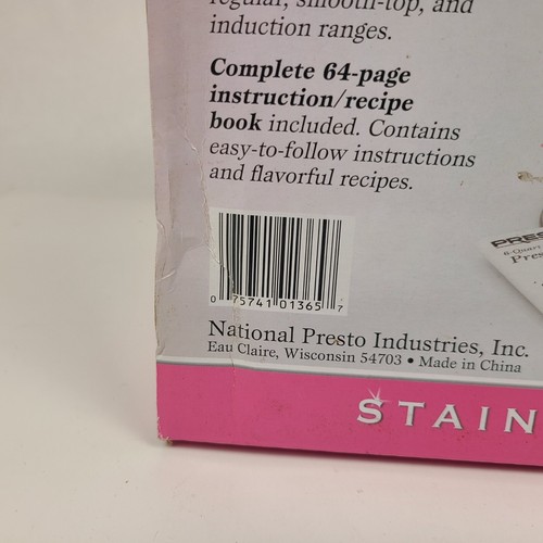 Presto Pressure Cooker 6 qt Stainless Steel 01365 Tri Clad Base Cookware New - Picture 10 of 13