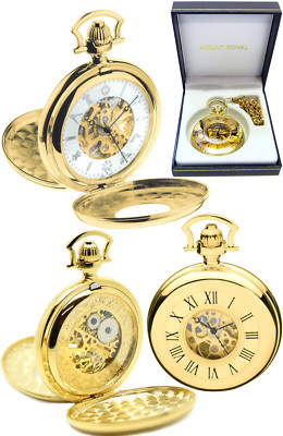 Mount Royal Freimaurer Doppeldeckel Skelett Taschenuhr 17 Juwel vergoldet (G415)