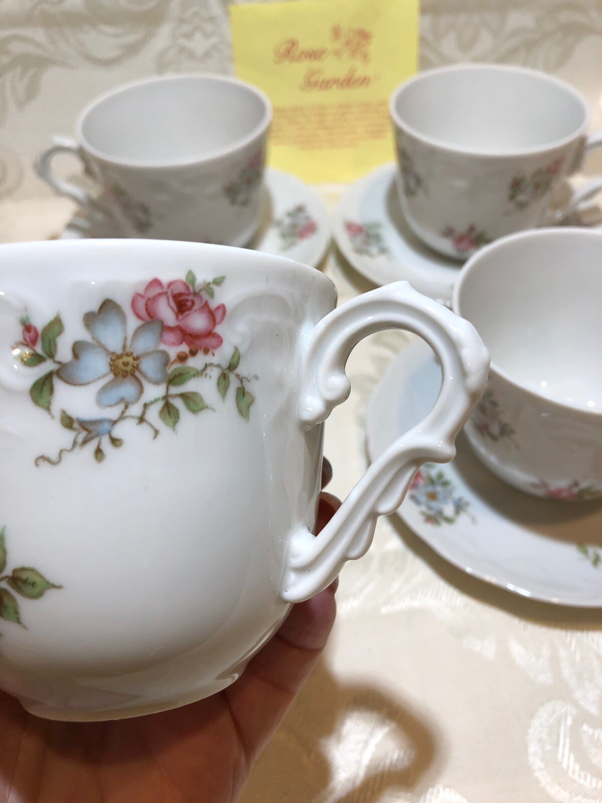Vintage Princess House Rose Garden Tea Cups & Saucers, Set of Four,New