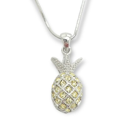 Pineapple Yellow Pendant Ananas 18'' Chain Made With Swarovski Crystal Necklace