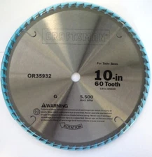 Craftsman OR35932 10 Inch X 60 Tooth Fine Cut Table Saw Blade