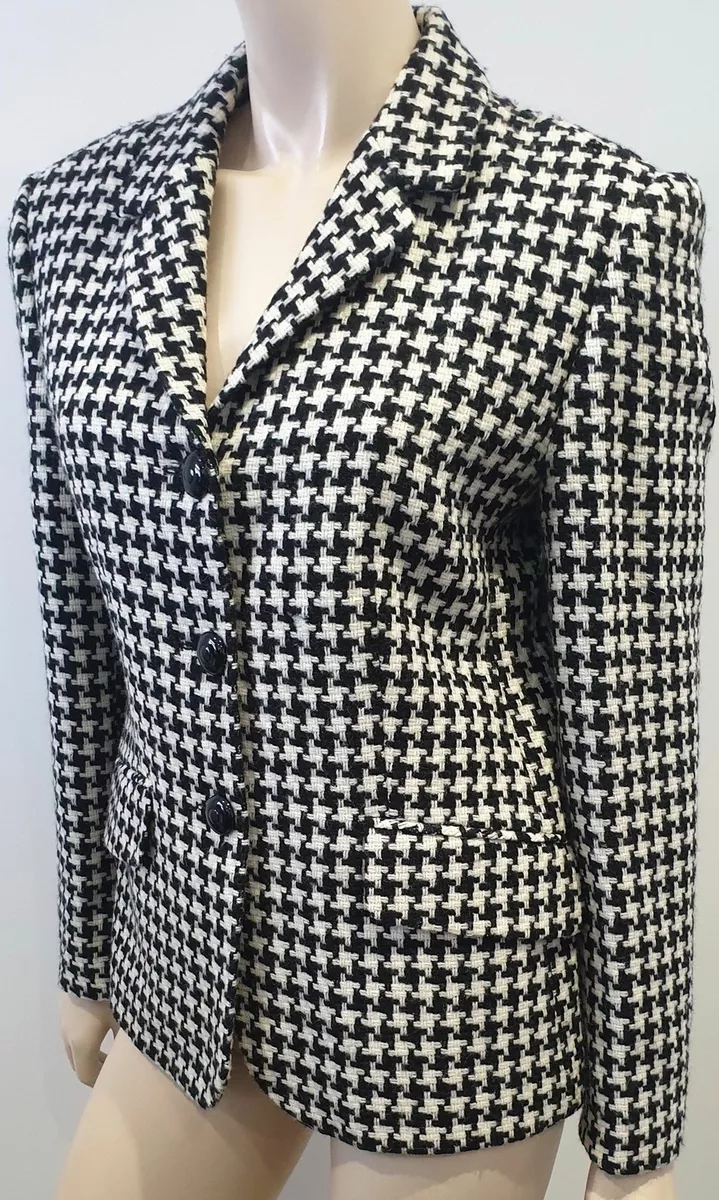 HARRODS KNIGHTSBRIDGE Black White Lambswool Dogtooth Blazer Jacket 38 UK10