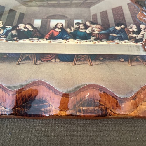 Old Print "THE LAST SUPPER" Printed On Finished Carved Wood Frame 12 X 9 - Picture 9 of 11