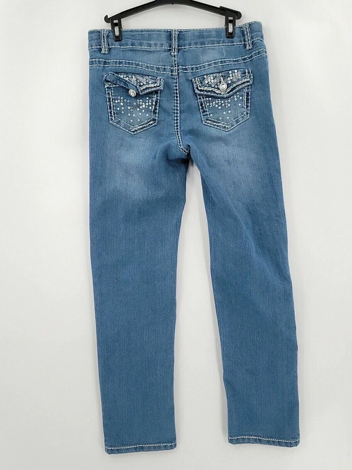 Pantalones de mezclilla Xhilaration para niñas jóvenes talla 16 31x29 rectos azul mezcla de algodón/poliéster Foto 2 de 4