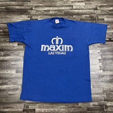 Vintage 90s Maxim Las Vegas Puff Print Tshirt Large Blue VTG USA Made