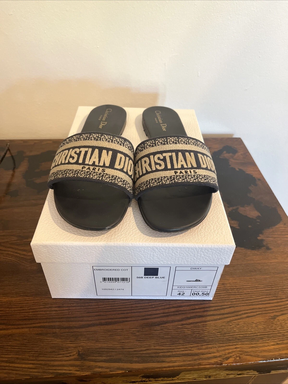 Sandales coulissantes Christian Dior Dway bleu marine taille 42