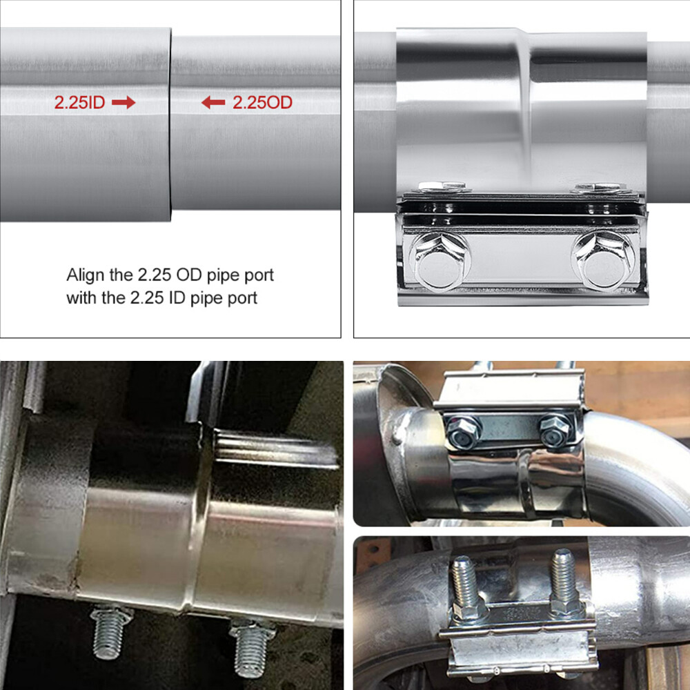 Swpeet 2 Fascette Fissatubo In Acciaio Inox 2.75 Pollici Per Scarico - Morsetti Giunzione A Sovrapposizione Per Riparazione Tubi E Marmitte - Kit Completo Con Bulloni M10
