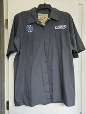 Vtg Jesse James Work Wear Mens Gray Short Sleeve Large Shirt West Coast Choppers