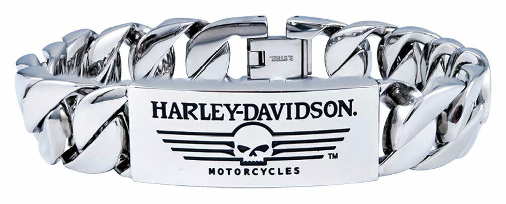 Harley-Davidson Men's Willie G Skull Steel ID Curb Link Harley-Davidson Men's Willie G Skull Steel ID Curb Link