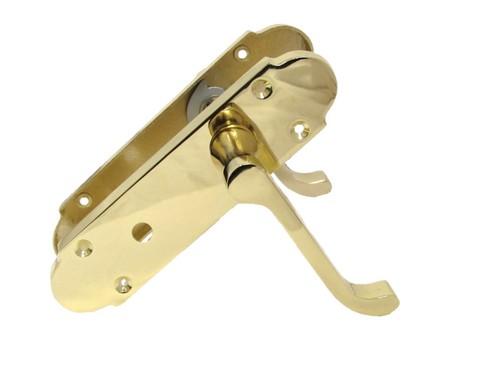 Door Handle Modern Scroll Epsom Brass Polish handles, Bath Lock Latch 168 x42mm - Picture 21 of 32