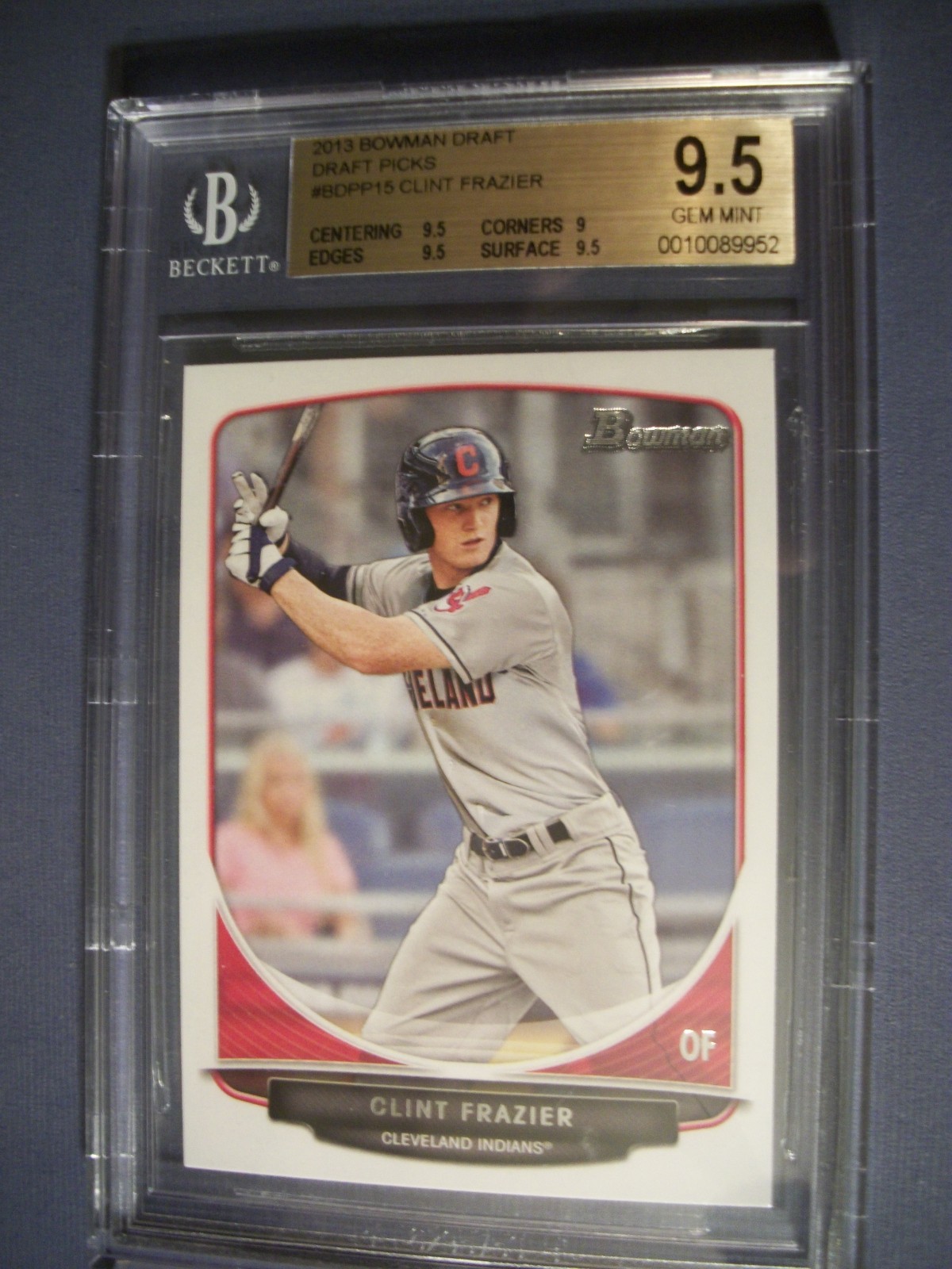 CLINT FRAZIER 2013 Bowman Draft #15 BGS GEM MINT 9.5 RC Indians, Yankees