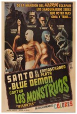 Santo and the Blue Demon vs the Monsters - Póster de película de terror lucha libre Lucha